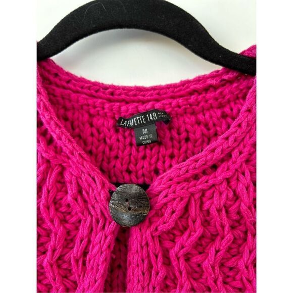 Lafayette 148 New York Cardigan Knitted Single Button Cotton Pink Women's Medium - Picture 5 of 6
